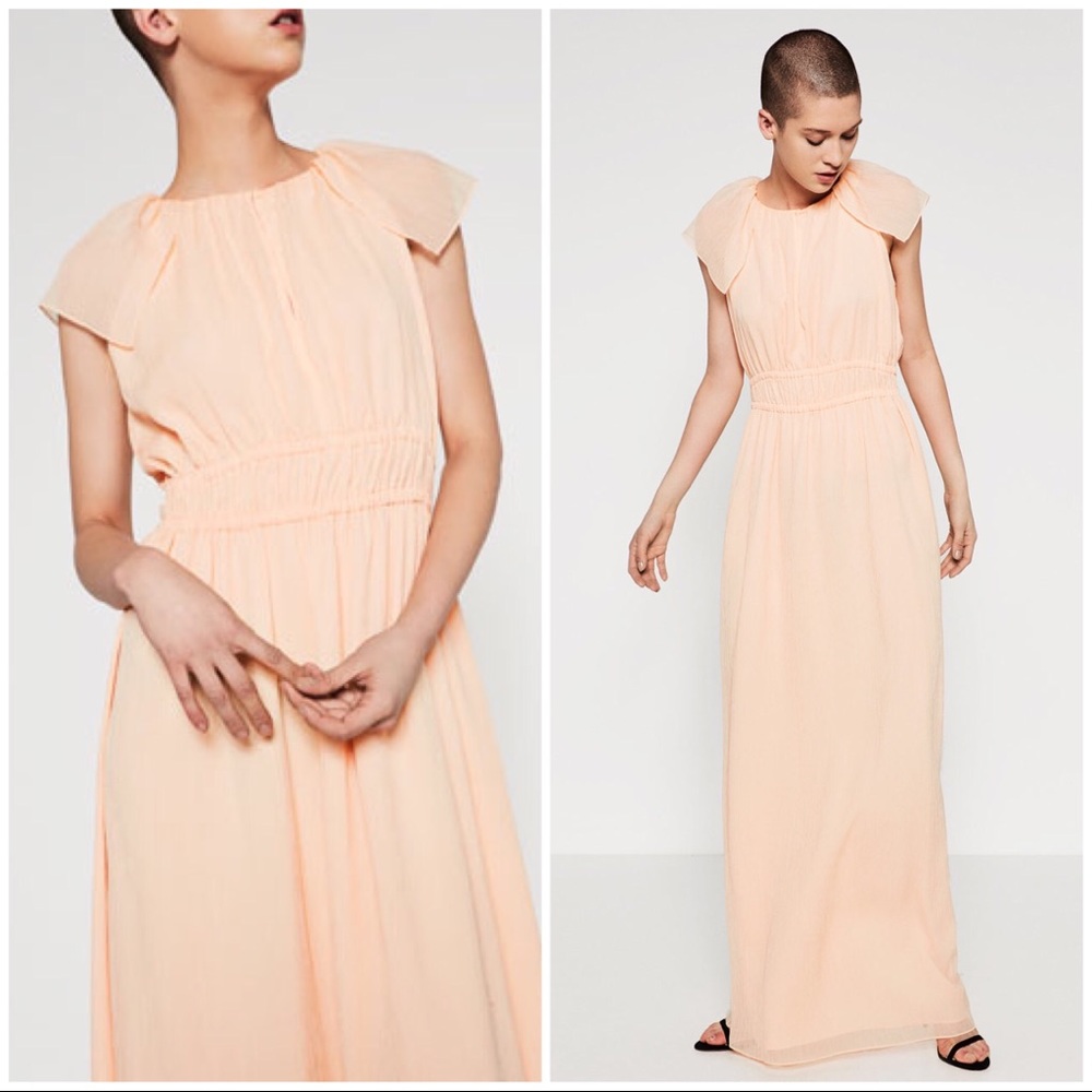 ⭐️HP⭐️ NWT ZARA LONG PEACH PINK CHIFFON DRESS SZ S